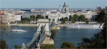 Parlament across the Danube and chain bridge Budapest  Hungary